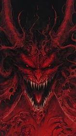 Infernal biomechanoid demon portrait with fanged cranial architecture.