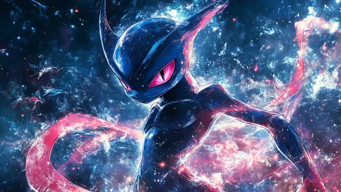 Celestial humanoid creature stands in luminous nebular field