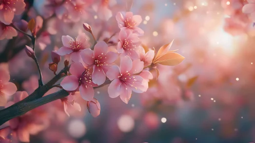 Pink Spring Blossoms in Soft Bokeh Light.