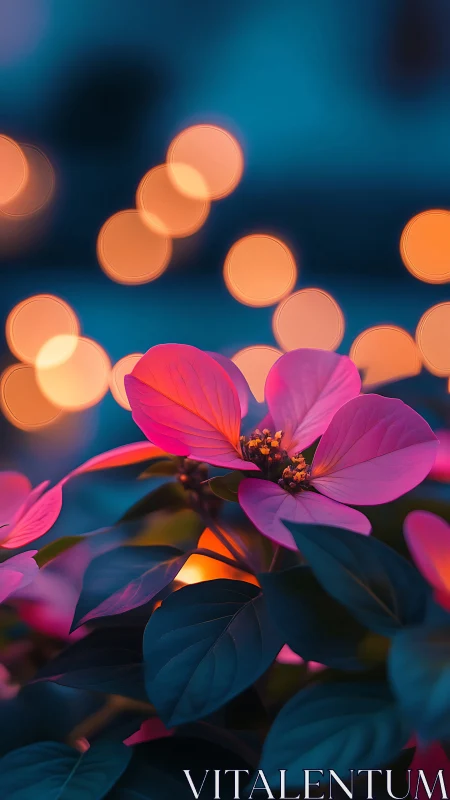 Pink Cosmos Flowers Glow Against Teal Bokeh