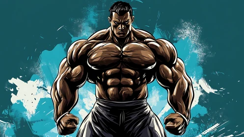 Powerful muscular hero stands tall with unstoppable energy