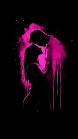 Neon Silhouette Romance: Pink Ink Dissolution.
