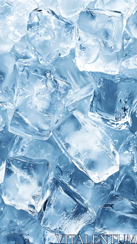 Glacial clarity in stacked translucent ice cubes close-up.