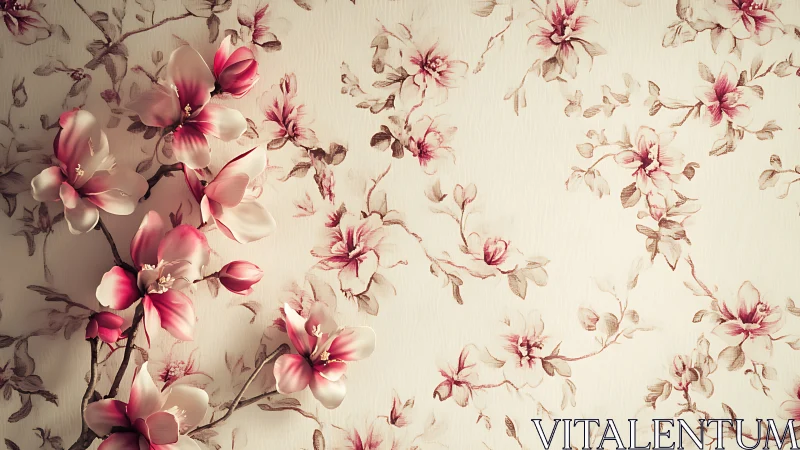 Dichromatic Floral Composition: Pink-Toned Botanical Wallpaper Design.