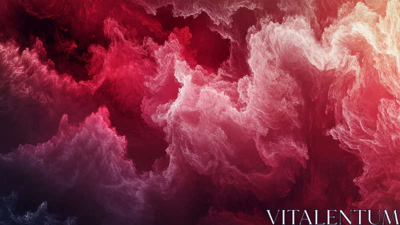 Red and white turbulent fractal cloud forms fill the frame