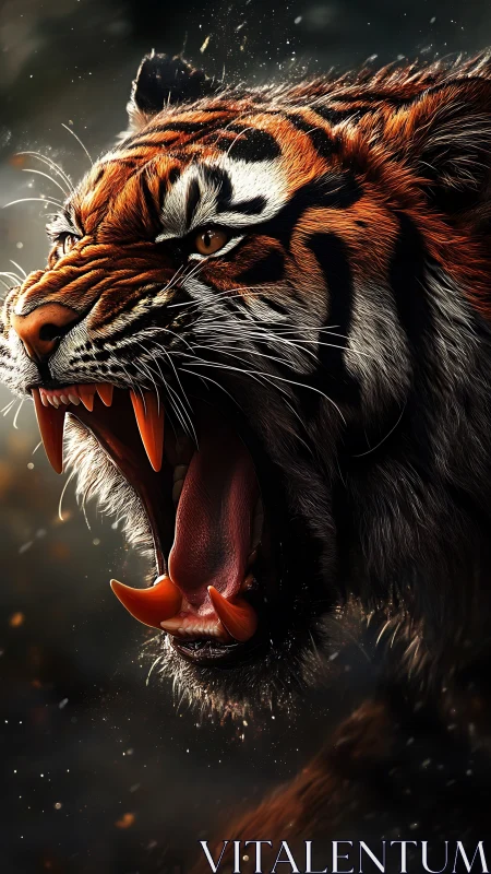 High-dynamic closeup of roaring tiger with hyperreal detail.