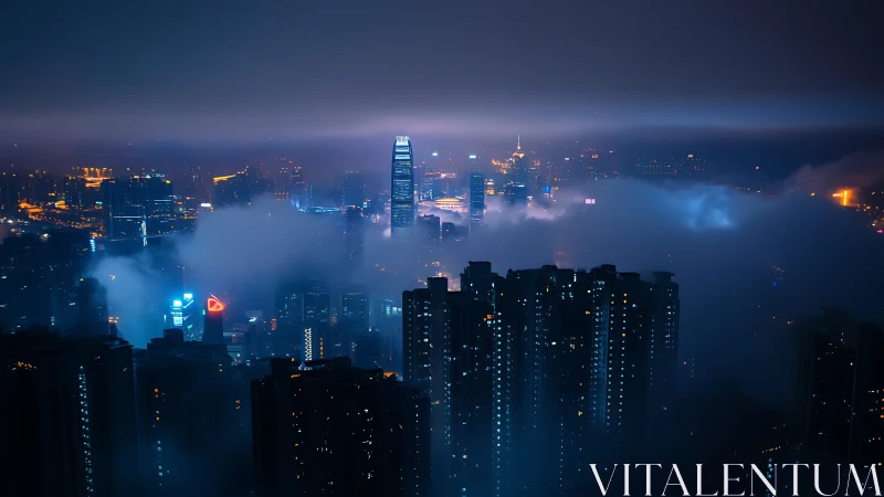Nocturnal megacity skyline with volumetric fog stratification.