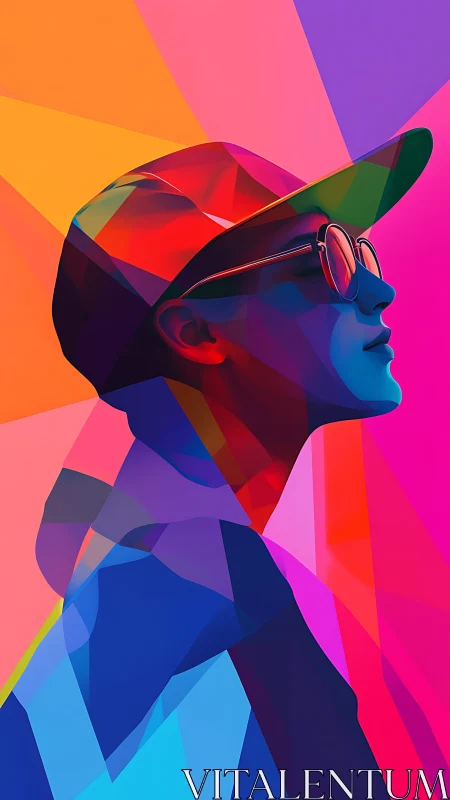 Prismatic urban dreamer in neon-geometric color storms.