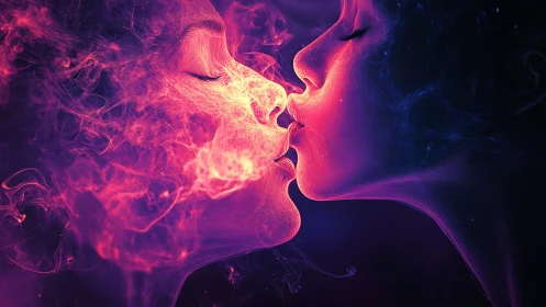 Luminous Neon Merge: Twin Profiles in Digital Fire.
