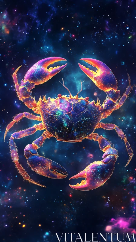 Starlit nebula crab drifts through cosmic tides of color.