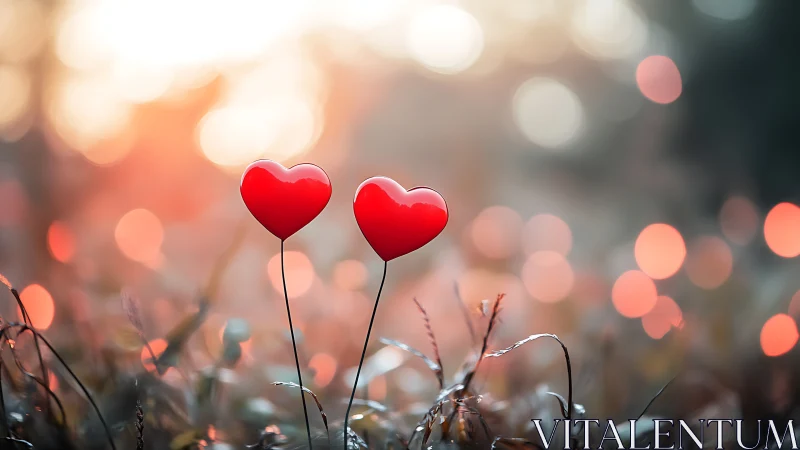 Red Heart Flowers: Soft-Focus Romantic Bokeh Composition.