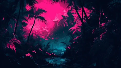 Neon riverdream cuts through an electric midnight jungle.