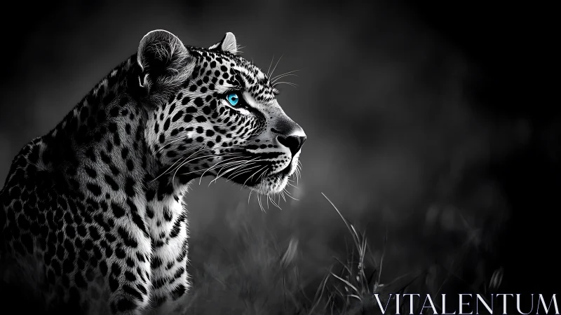 Sapphire-Eyed Leopard Portrait in Monochrome Majesty.