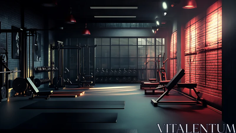 Moody loft gym glowing with sunrise strength and calm focus.