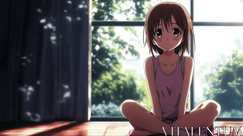 Soft morning quiet settles around the cross‑legged girl