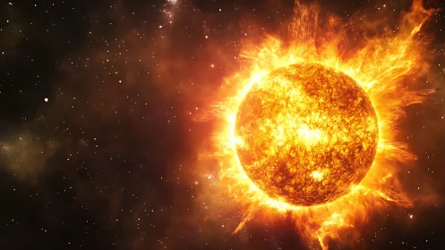 Solar sphere erupts with molten flares in deep space.