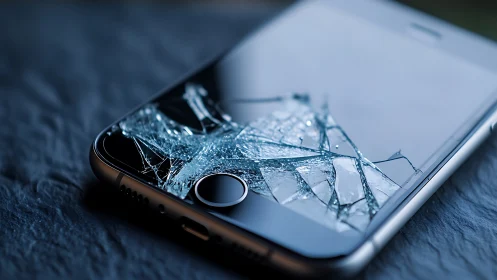 Macro close-up captures cracked smartphone glass with sharp clarity