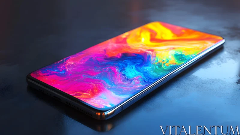 Modern smartphone with vivid abstract display, digital art style.