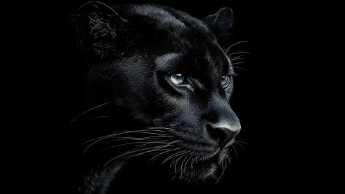 Black Panther Portrait Against Dark Background.
