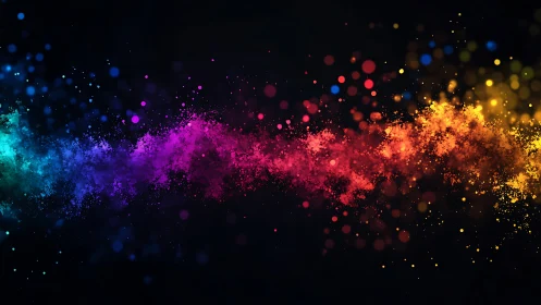 Color powder stream forms horizontal rainbow gradient band