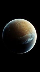 Rendered terrestrial planet with partial cloud cover is shown