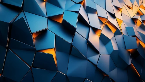 3D faceted polygon wall with dynamic warm-core reflections.