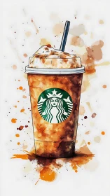 Iced coffee cup rendered as expressive watercolor illustration
