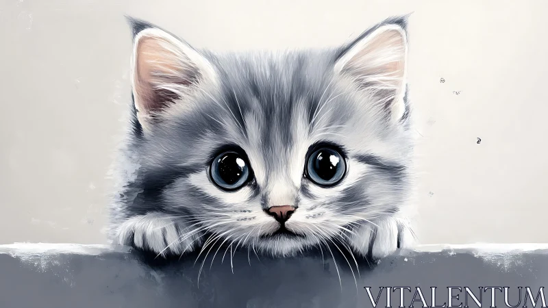 Gray and white feline portrait with stylized rendering technique