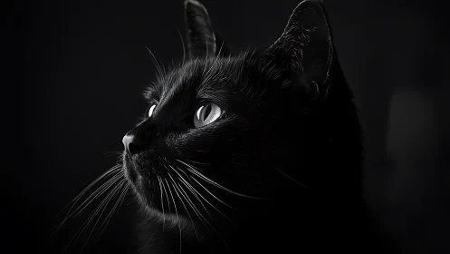 Black Cat Profile with Directional Illumination and Visible Anatomical Detail
