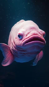 Hyperrealistic deep-sea fish portrait under moody blue lighting