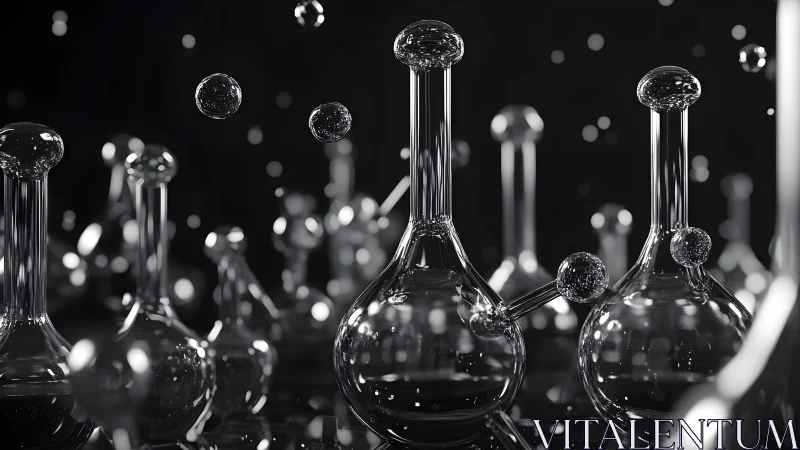 Transparent Laboratory Glassware in Futuristic Black and White Style.