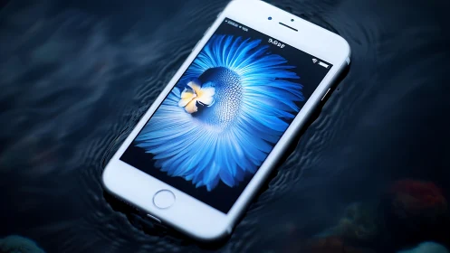 White iPhone 5S Displaying Radiant Blue Digital Floral Display with iOS Interface
