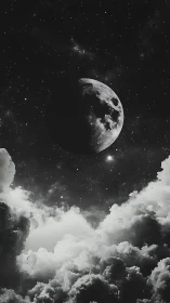 Half-lit moon hangs like a quiet lantern above stormy clouds