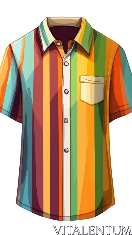 Multicolored vertical stripe short-sleeve button-front shirt with pocket detail