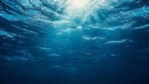 Sunlit blue abyss where wandering rays paint silent water.