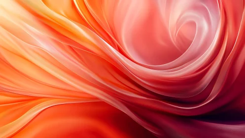 Abstract flowing orange and pink fabric forms swirl centrally
