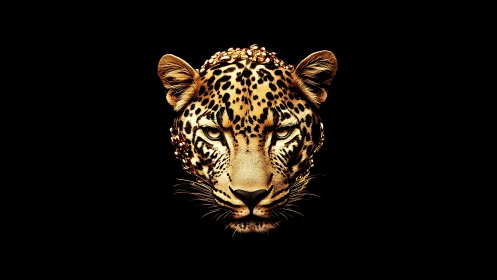 Golden leopard portrait employs high-contrast chiaroscuro lighting