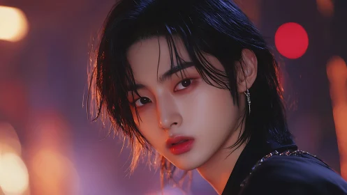 Chromatic portrait study of androgynous neon-lit character.