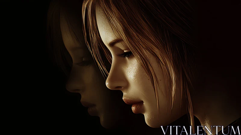 Soft-lit digital portrait of a girl in quiet reflection.