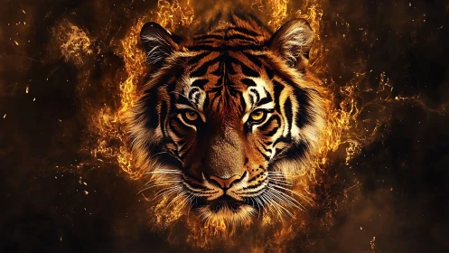 Ember Eyed Tiger Crowned In Roaring Halo Of Firestorm.