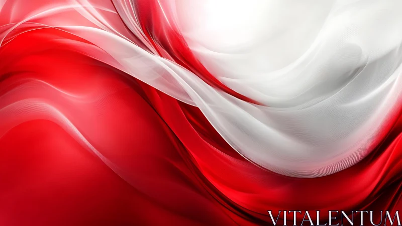 Abstract red and white flowing waves digital art background.
