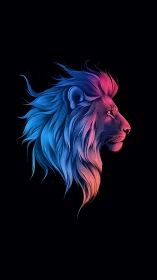Neon gradient lion profile radiates power on black backdrop