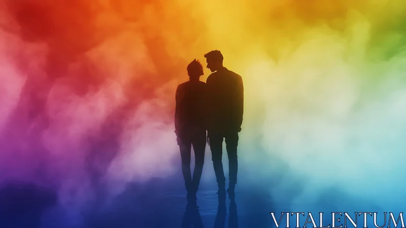 Silhouetted Figures Against Radiant Gradient Backdrop.