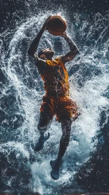 Basketball player surges through exploding water in midair
