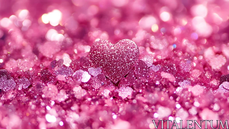 Glitter heart rising from a pink galaxy of sparkling light.
