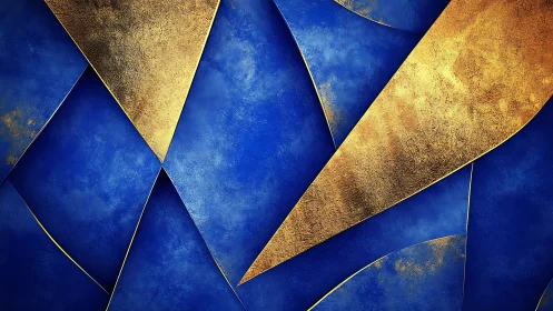 Textured geometric abstraction in cobalt blue and metallic gold.
