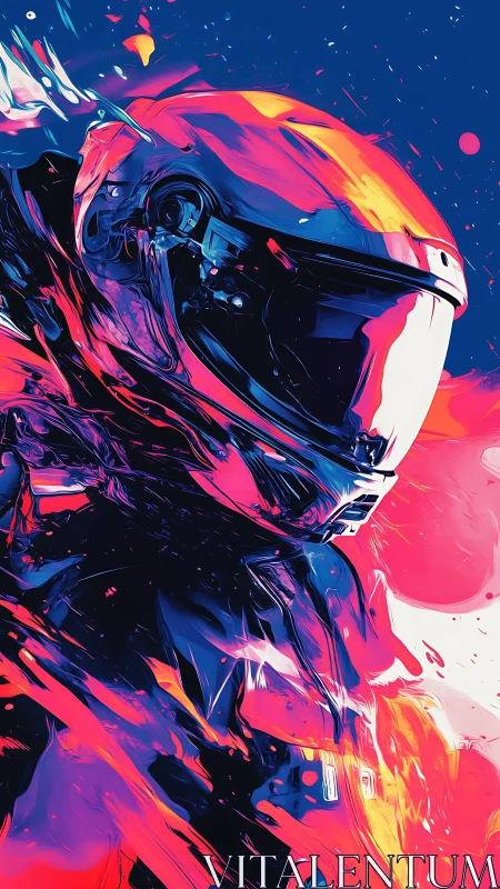 Chromatic astronaut portrait uses neon gradients and fluid motion blur