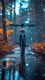 Mountain Bike in Rain with Urban Light Bokeh