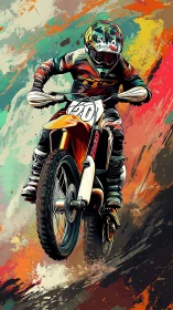 Dynamic motocross rider in high-impact digital painting poster.