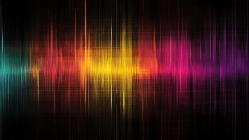 Multicolor vertical waveform bars on dark digital background